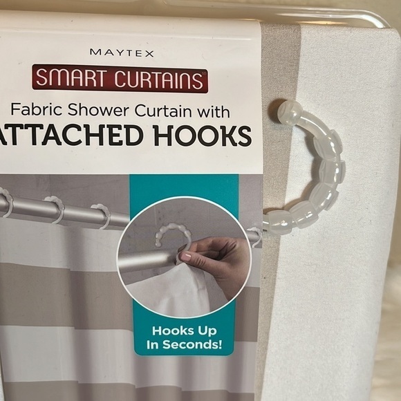 New Fabric Shower Curtain with Hooks - Picture 3 of 6